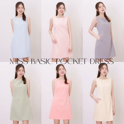 Miss Office (Best Seller) เดรสแขนกุด แต่งกระเป๋าข้าง Miss Basic Pocket Dress (MD-002)