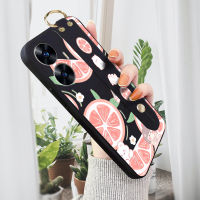 พร้อมเคสโทรศัพท์ Realme C55 C15 C2 C21 (พร้อมสายรัดข้อมือ) เคสกระต่ายขอบสี่เหลี่ยมปลอกซิลิโคนของเหลวคลุมทั้งหมดกล้องกันกระแทก