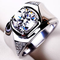 Personalized Atmospheric Business Mens Ring 925 Silver Moissan Diamond Open Ring Engagement Wedding Gift Jewelry Ring