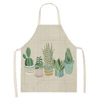 Cactus Plants Green Leaves Pattern Kitchen Aprons Home Cooking Baking Shop Cotton Linen Cleaning Apron