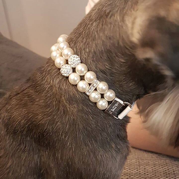 2022-hot-sale-pet-dog-cat-collars-bling-rhinestones-adjustable-leather-necklace-pearl-studded-collar-for-teddy-dog-accessories