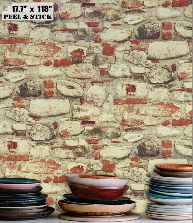 brick-stone-peel-and-stick-wallpaper-orange-white-vinyl-self-adhesive-contact-paper-waterproof-removal-wall-paper-for-home-decor