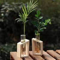 Glasses Plant Pots Hydroponic Pants Flower Bonsai Pot Hanging Terrarium with Wood Tray Decorative Flower Pots Home Decor