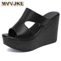 MVVJKE 11ซม. รองเท้าส้นสูง Wedges รองเท้าแตะสำหรับสตรีฤดูร้อนใหม่แพลตฟอร์มรองเท้าแฟชั่นสีแดงสีดำสีขาวขนาดใหญ่รองเท้าแตะ ~