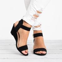 HOT14★2022 New Fashion Womens Wedge Sandals Cal Buckle Platform Summer High Heel Sandals Open Toe Black and Red Shoes Women