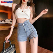 CESQ Quần Short Denim Lưng Cao Dáng Ôm Gợi Cảm Thời Trang Mùa Hè Hàn Quốc