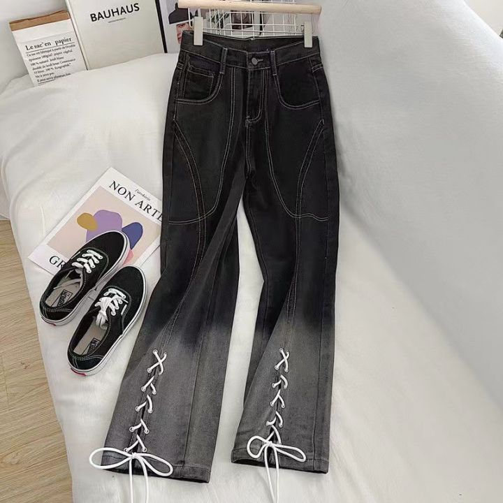 Gradient color Jeans for Women Korean High Waist strap design