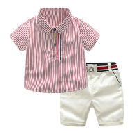 Summer Kids Boy Gentleman Clothes Wedding Party Suit Striped Short Sleeve Tops+White Shorts 2Pcs Sets For Baby Boys Formal Suits