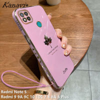 เคสโทรศัพท์ Kanavi สำหรับ Xiaomi Redmi Note 5 Redmi 9 9A 9C 10 10C 7 8 8A 5 Plus หรูหราเคลือบใบเมเปิลด้วยไฟฟ้าทรงสี่เหลี่ยมเคสโทรศัพท์ปิดขอบตรงชุบโครเมียมแฟชั่นฝาปิดซิลิโคนนิ่มพร้อมสายคล้อง