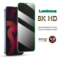 Luminous Screen Protector สำหรับ 14 13 12 11 Pro Max Mini XS XR SE 7 8 Plus กระจกนิรภัย Anti-Glare Anti-Peep ความเป็นส่วนตัวฟิล์ม