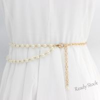 【hot sale】 ■❈♀ B55 Elegant Pearl Metal Chain Women Thin Waist Belts Chic Luxury Gold Hook Buckle Belts For Girl Las Temperament Dress Waistband