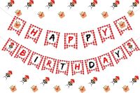 บาร์บีคิวสุขสันต์วันเกิดแบนเนอร์ปิกนิกเด็ก Q แบนเนอร์ตกแต่งวันเกิดบาร์บีคิวแฉกตอม่อธงพวงมาลัย