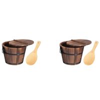 2X Wooden Rice Bucket Korean Bibimbap Bucket Japanese Cuisine Sushi Bucket Food Storage Container with Lid Spoon