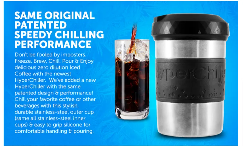  HyperChiller HC2 Patented Iced Coffee/Beverage Cooler, NEW,  IMPROVED,STRONGER AND MORE DURABLE! Ready in One Minute, Reusable for Iced  Tea, Wine, Spirits, Alcohol, Juice, 12.5 Oz, Black: Home & Kitchen