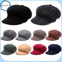 WENYA สีเทาดำ กระบังหน้า ฤดูใบไม้ร่วงฤดูหนาว จิตรกร Newsboy Caps หมวกแก๊ปแปดเหลี่ยม หมวกปีกกว้าง หมวกเบเร่ต์ผู้หญิง