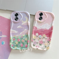 ปลอกอ่อนทรงคลื่นใหม่สำหรับ OPPO A58 A78 A98 A17 A17k A77 A77s A57 A96 A76 Phone Case ป้องกันเลนส์4G 5G เคสโทรศัพท์ฝาหลังโทรศัพท์ดอกไม้ศิลปะโบราณ