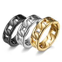 Fashion Gold Stainless Steel Chain Ring Men Women Jewelry High Polished 7mm Finger Ring Punk Chunky Antique Accessory for Party