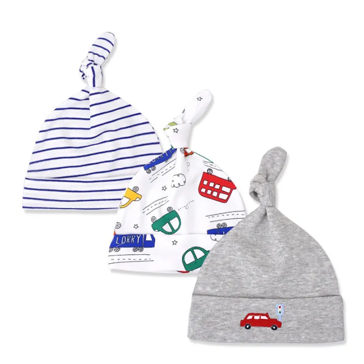 3Pcs/Set Cotton Baby Hat Cap Cartoon Printed Baby Girl Boy Beanies Bonnet Autumn Winter Hat Baby Accessories Newborn Props 0-6M Gift