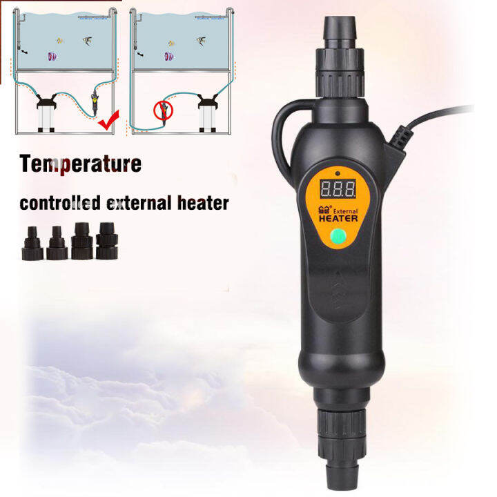 500W Aquarium External Filter Heater Tank Inline Water Thermostat Black