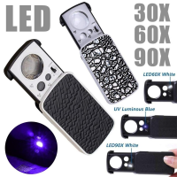 30X 60X 90X Jewelers Loupe Magnifier Light Jewelry Loop Pocket Magnifying Glass UV LED Slide Light Loupe