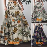 COD DSFGRDGHHHHH ZANZEA Women Vintage Printed Casual Loose Beach Maxi Skirts