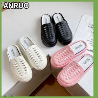 Anruo รองเท้าแตะรองเท้าเปิดส้นหัวแฟชั่นสวมใส่ได้ทุกโอกาสสไตล์แฟชั่นสวมใส่ได้ทุกรองเท้าแตะสำหรับผู้หญิง Xiawai กันลื่นลำลอง