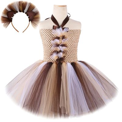 Lion Tutu Dress for Girls Animal Halloween Costumes for Kids Cosplay Dresses with Headband Toddler Baby Girl Birthday Outfits