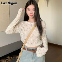 Laz Nigori เสื้อกันหนาวผู้หญิง,ชุดเดรสเว้าสีเข้มผ้าฝ้ายแขนยาวเสื้อแบบหลวม