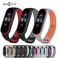 yivdje Silicone Strap For Xiaomi Mi Band 5 6 Porous Anti-sweat Double Color Bracelet Sport Breathable Watchband Replacement Wrist Strap