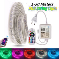 ไฟแถบไฟ LED บลูทูธ Seville กันน้ำ220V RGB SMD 5050เทปแอปรีโมทคอนโทรลโทรศัพท์60led /M กับปลั๊ก EU ไฟนางฟ้าที่มีความยืดหยุ่นไฟ LED การตกแต่งคริสต์มาสห้องกลางแจ้งแถบไฟตกแต่ง