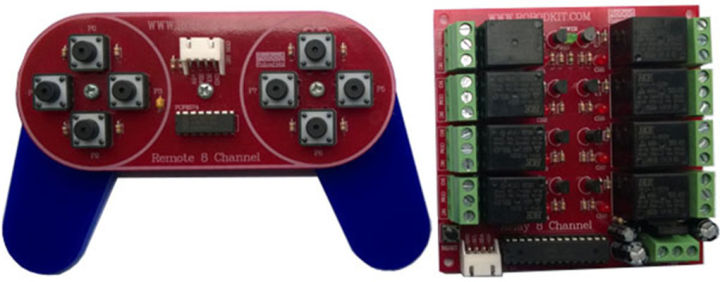 ap105-รีโมท-8-ช่อง-พร้อมบอร์ดรีเลย์-ควบคุมแบบมีสาย-ใช้ควบคุมการทำงานของ-มอเตอร์-ได้-4-ตัว-ตัวรีโมทใช้-ไอซี-pcf8564-remote-8-bit-i-o-expender-for-i2c-bus