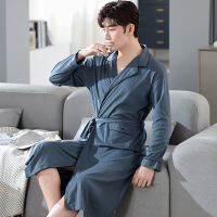 Spring Autumn New Knitted Cotton Bathrobe Men Sleep Lounge Kimono Bath Robes masculino Dressing Gown Plaid Sleepwear Men Fashion