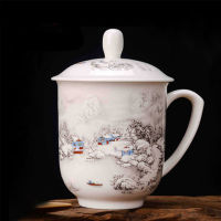 Large-capacity Ceramic Teacup China Jingdezhen Blue and White Porcelain Office Meeting Water Cup with Lid Kungfu Teacup