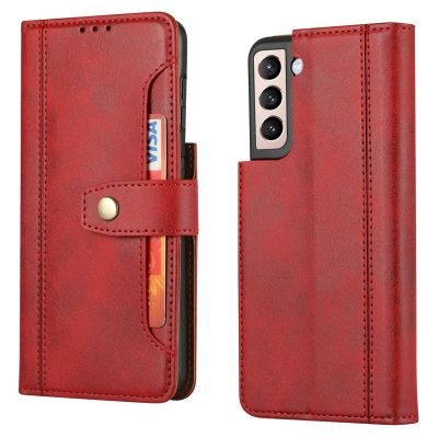 [COD] Suitable for S21 retro calfskin buckle flip phone case card protective leather