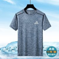 High End ˉADIDASe Mens Gym Workout Running Quick Dry Short Sleeve T-shirt New Summer Breathable Sports Large T-shirt Thin Ice Silk Round Neck T-shirt Top