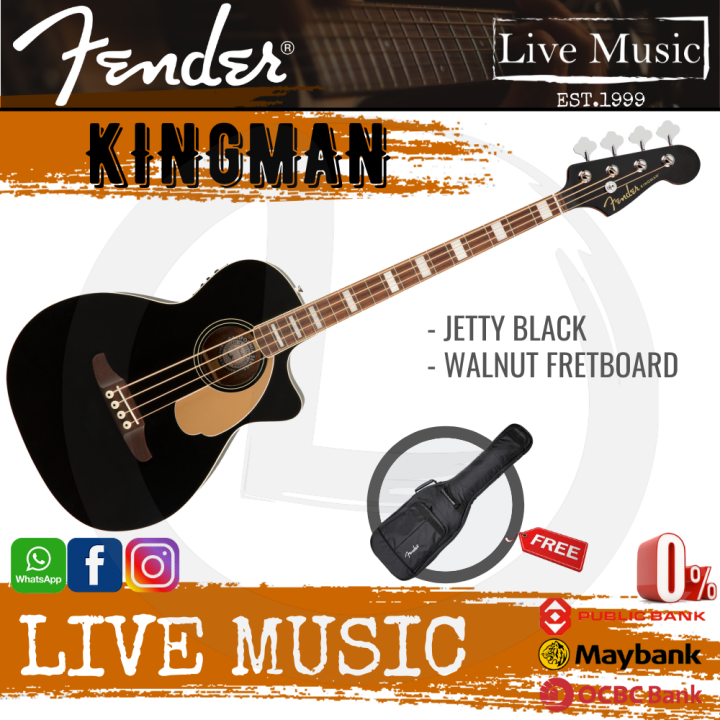 Fender Kingman AcousticElectric Bass Guitar with Bag Jetty Black
