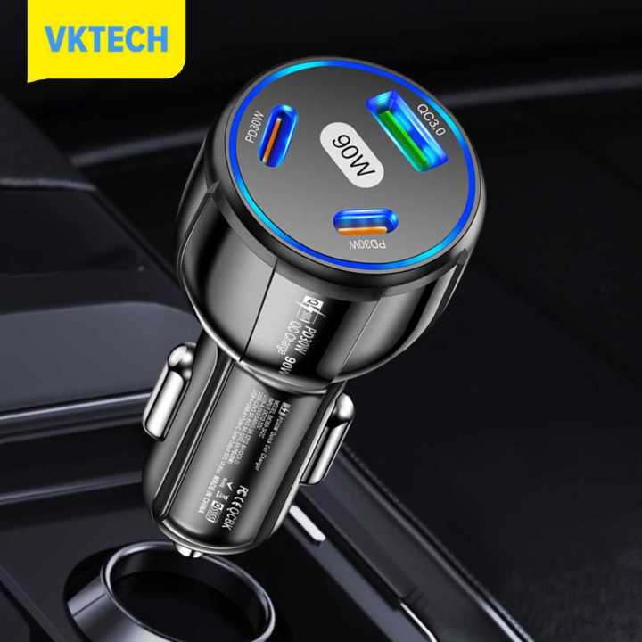vktech-ตัวแปลงที่ชาร์ต-usb-โทรศัพท์มือถือ90w-3พอร์ต-qc3-0-30w-type-c-pd-30w-อุปกรณ์ตกแต่งรถยนต์อะแดปเตอร์ชาร์จในรถสำหรับ-apple-แอนดรอยด์