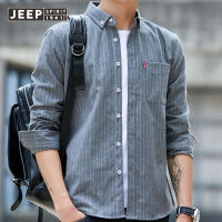 JEEP SPIRIT Kemeja Musim Gugur ของผู้ชายเสื้อเชิ้ตลำลองขัดเสื้อเชิ้ตใส่ทำงานซักได้