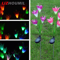 LIZHOUMIL ไฟสนามหญ้าพลังงานแสงอาทิตย์ LED 4หัว2ชิ้น,ไฟสนามหญ้ารูปดอกลิลลี่พร้อมไฟหลากสีไฟกันน้ำอุปกรณ์ตกแต่งสนามเทศกาลโคมไฟเซนเซอร์