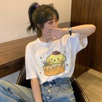 Sanrio เสื้อยืด Y2K ผ้าฝ้ายเสื้อยืดคู่รักสำหรับผู้ชายและผู้หญิงเสื้อยืด Pom Pom Purin ลายการ์ตูนน่ารักเสื้อผ้าลำลองเสื้อผ้าคู่สตรีทแวร์แขนสั้น