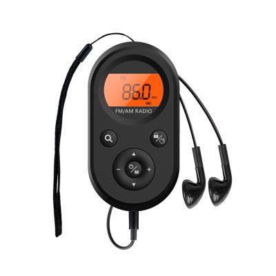 Mini FM/AM Radio Portable Pocket 76-108MHZ Rechargeable Radio Receiver with LCD Display Backlight Lanyard Design