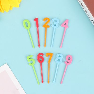 Mini 0-9 Numbers Fruit Fork Cartoon Snack Cake Dessert Food Fruit Toothpick Lunch Party Decoration