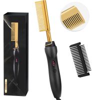 [Hot On Sale] 2 In 1 Hot Comb Hair Straightener Fast Heating Straightening And Curling Wet Dry Use Hair Flat Irons 450℉ Heat Hair Press Comb