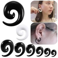 2ชิ้นที่ขยายหูอะคริลิค Anting Spiral เรียวสีดำสีขาวชุดยืดเครื่องวัดหูเจาะ Oreja อัญมณีประดับร่างกาย1.6มิลลิเมตร-20มิลลิเมตรเครื่องประดับร่างกาย