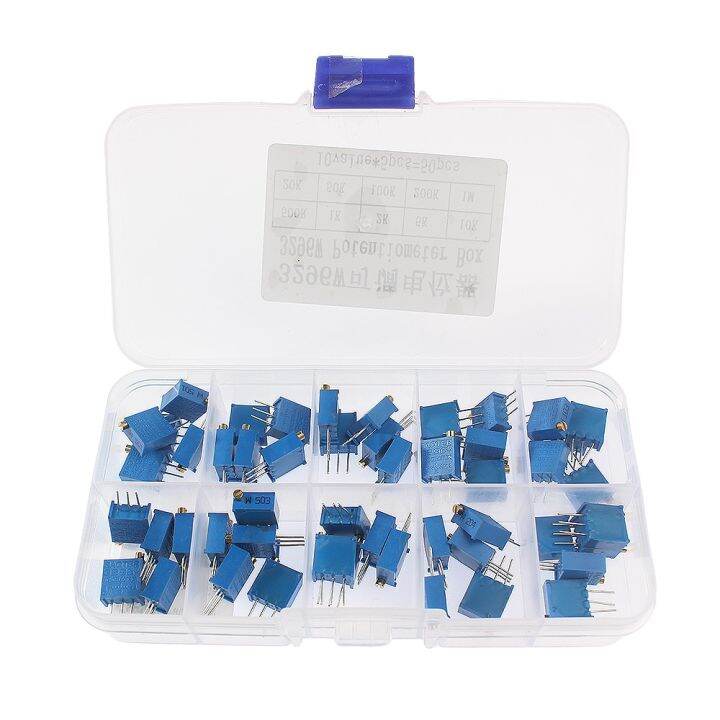 50PCS 10 Types 3296W Trimmer Potentiometer Assortment Set, 500R1M