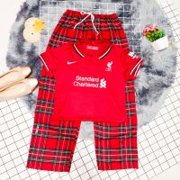 ชุดเซท Liverpool FC  ลิเวอร์พูล และหนุมาน 2ชิ้น เสื้อ+กางเกงลายสก๊อต Size S-M ใส่ได้ ป้ายห้อย XL อก32-36