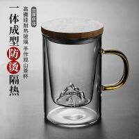 HEISOU Guanshan cup heat-resistant tea water separation wooden cover thickened glass home office top