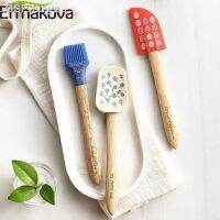 Bow ERMAKOVA 3-Pcs แปรงอบไม้พายซิลิโคนกับด้ามจับไม้โอ๊กเพื่อสุขภาพสำหรับทำอาหารและชุดเครื่องครัว