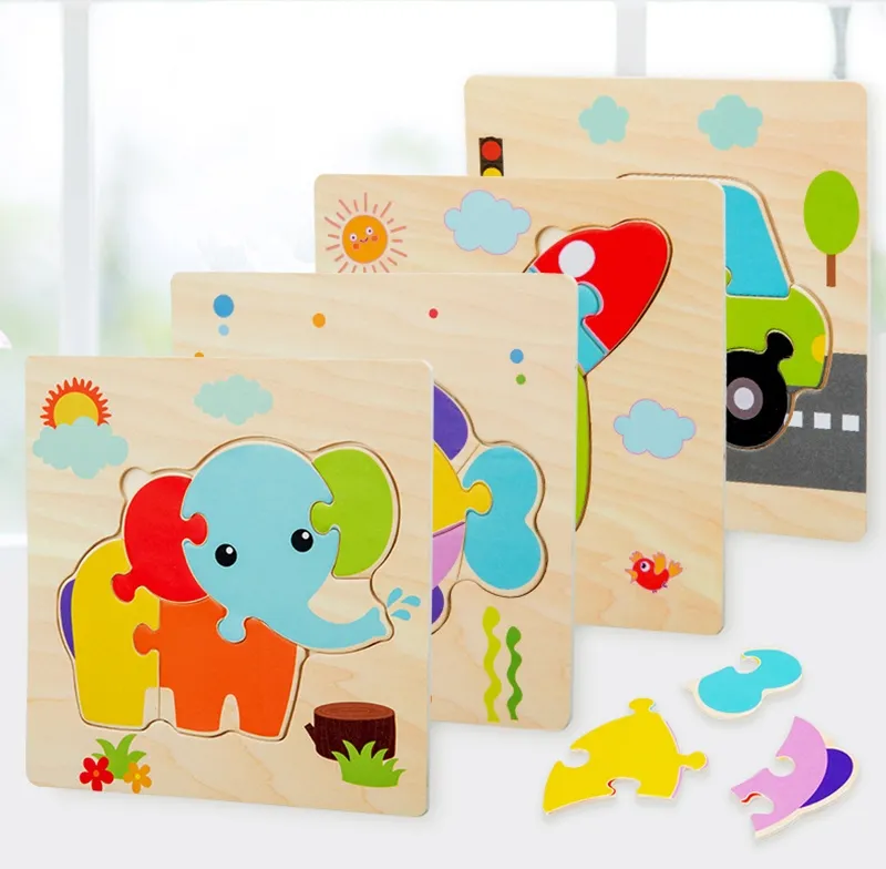 Wooden Jigsaw Puzzle Educational Toys For Children Puzzles For Kids 2 to 4  Years Cartoon Animals 3D Puzzle Montessori Toys 