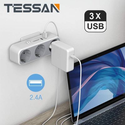 【NEW Popular】แถบ TESSAN USBPower พร้อมช่องเสียบ1/2ช่อง2/3พอร์ตชาร์จ USB (5V/2.4A) ที่ชาร์จ USB แบบติดผนังพร้อมการป้องกันการโอเวอร์โหลด